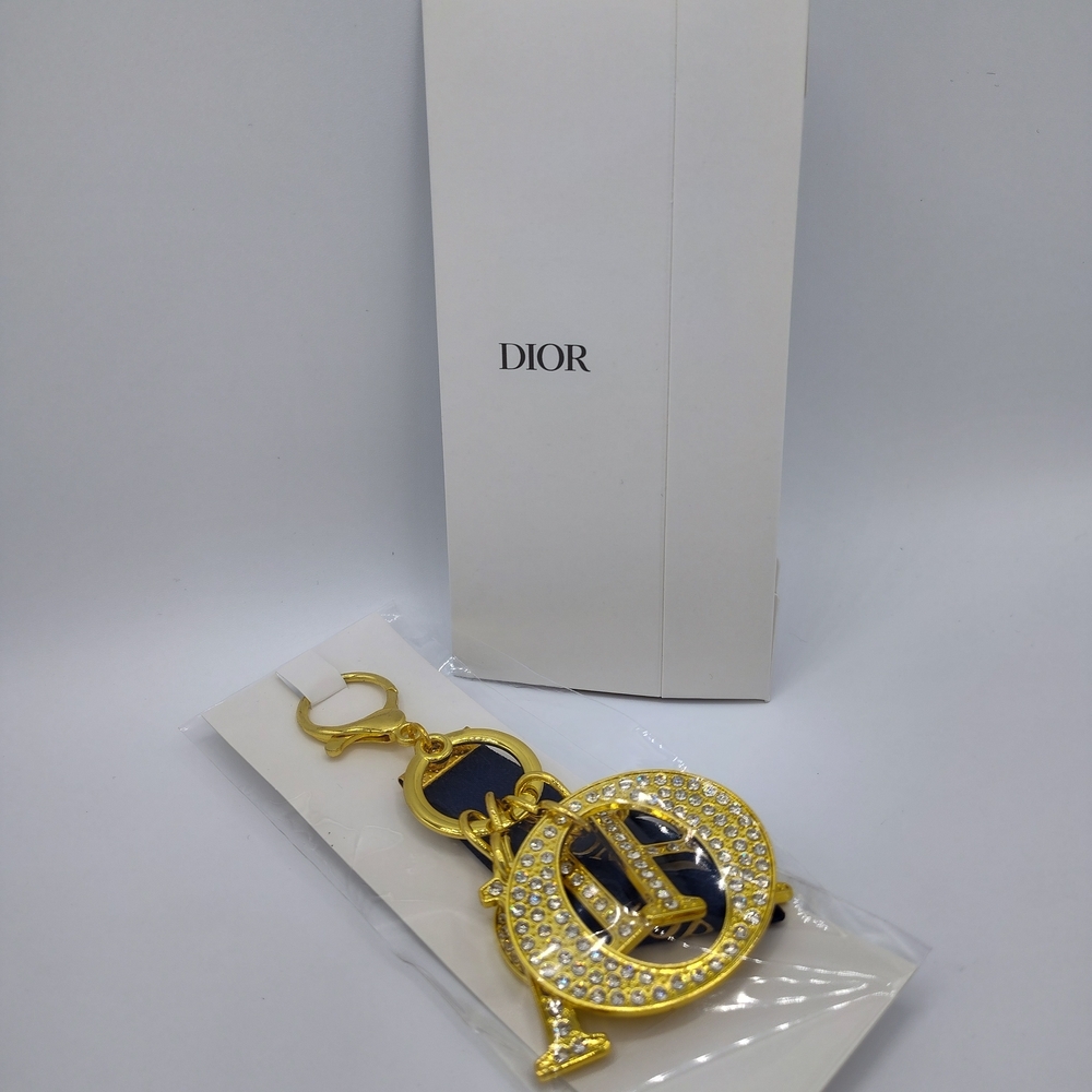 Dior Gold Crystal Logo Keychain Charm w/ Ribbon & Box — New & Gift Ready NIB NIP - Picture 5 of 6